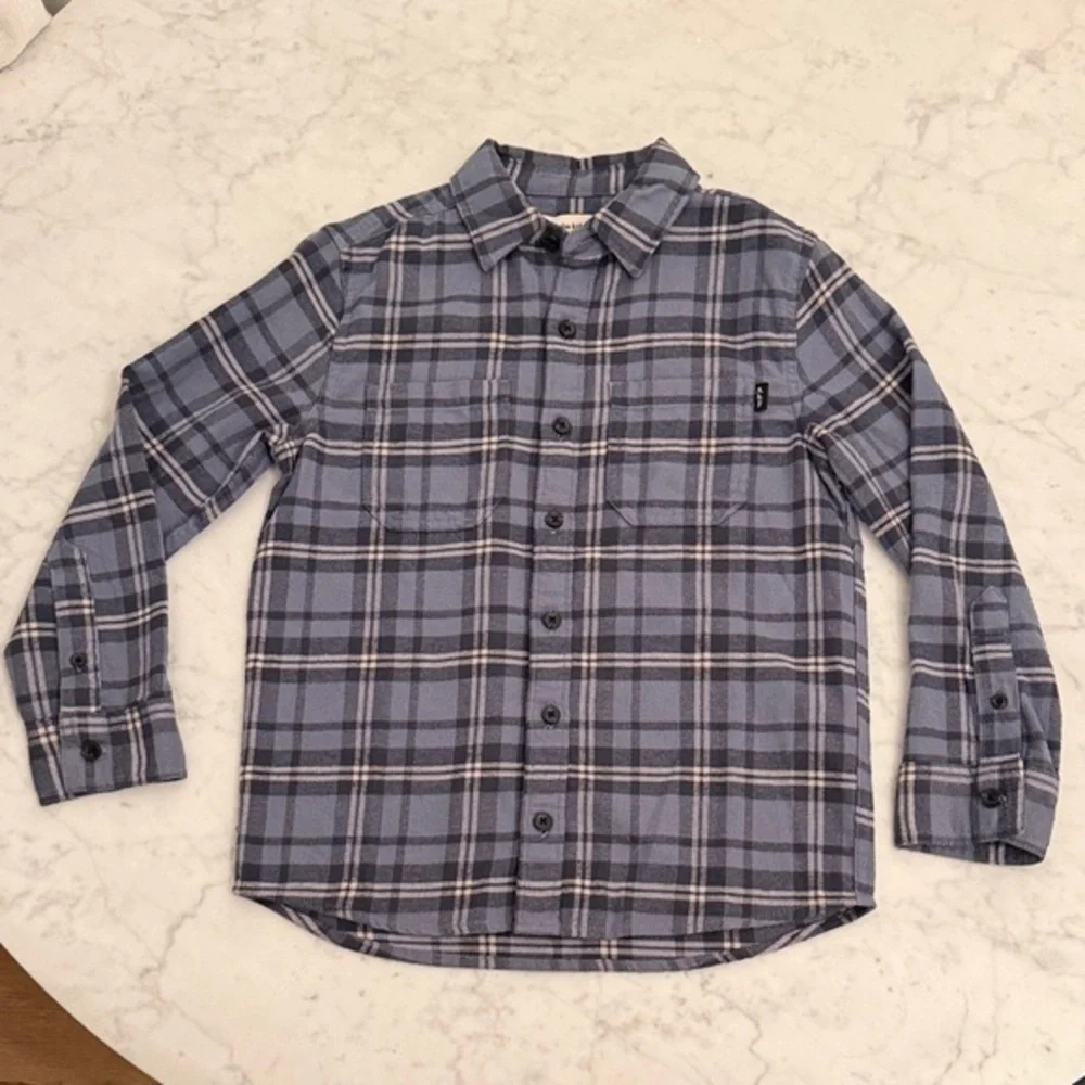 Abercrombie Kids Boys Gray Blue Plaid Button Up Shirt Size 7